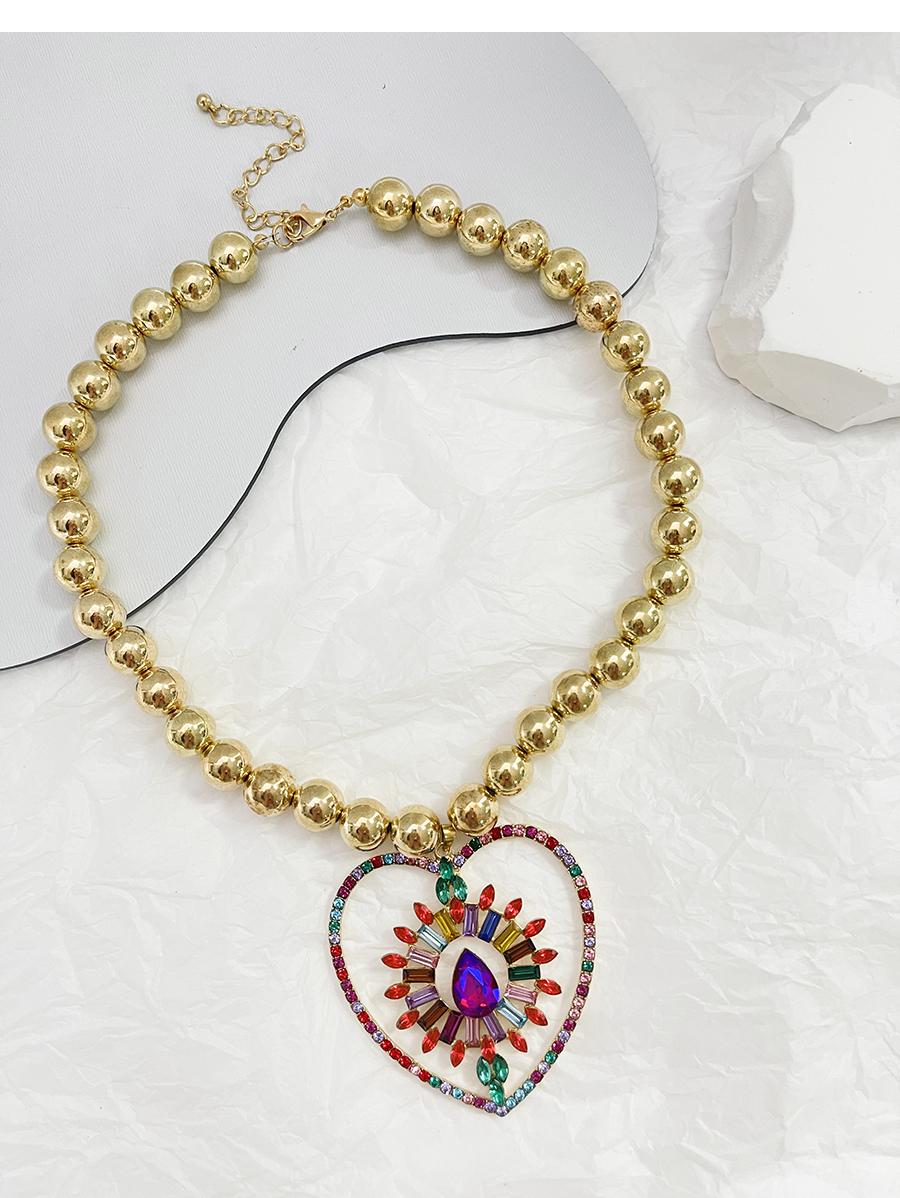 Fashion Ab Color Alloy Diamond Heart Pendant Necklace,Pendants