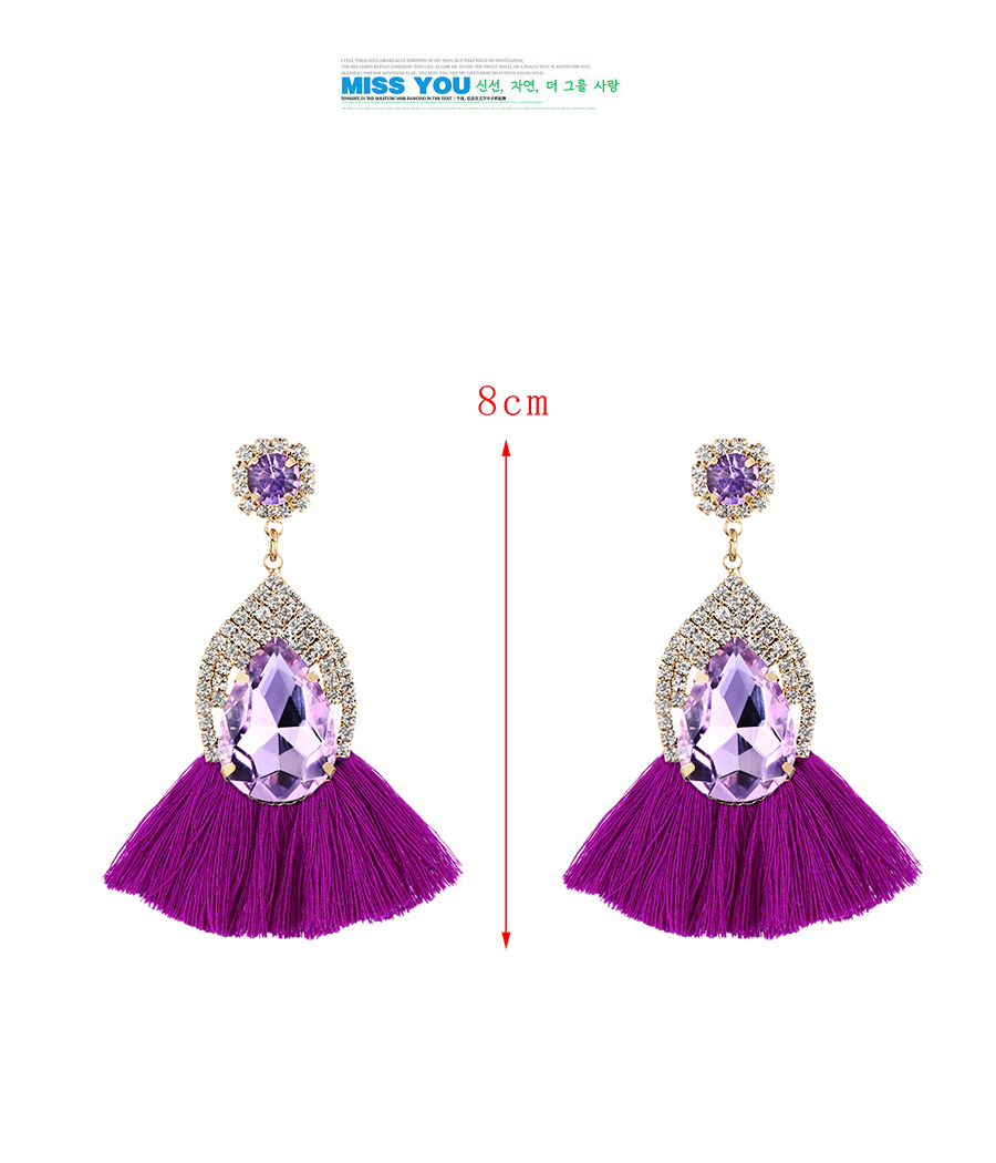 Fashion Purple Alloy Diamond Waterdrop Tassel Stud Earrings,Stud Earrings