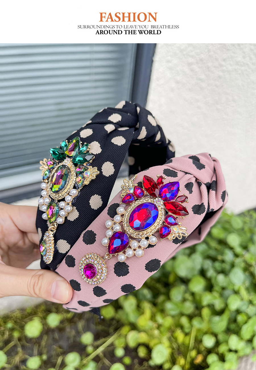 Fashion Black Fabric Alloy Diamond Inlaid Pearl Water Drop Polka Dot Headband (4cm),Head Band