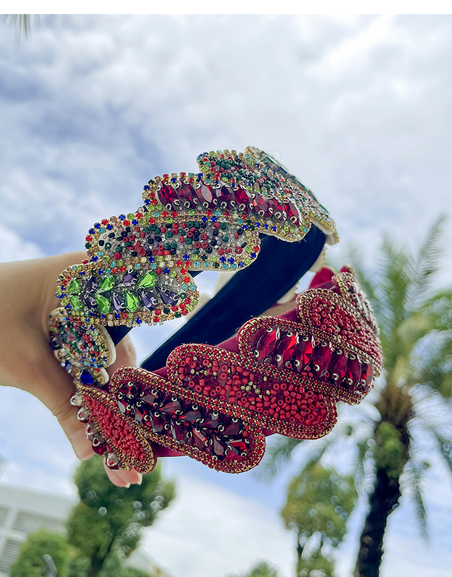 Fashion Red Fabric Alloy Diamond Leaves Rice Bead Headband,Head Band