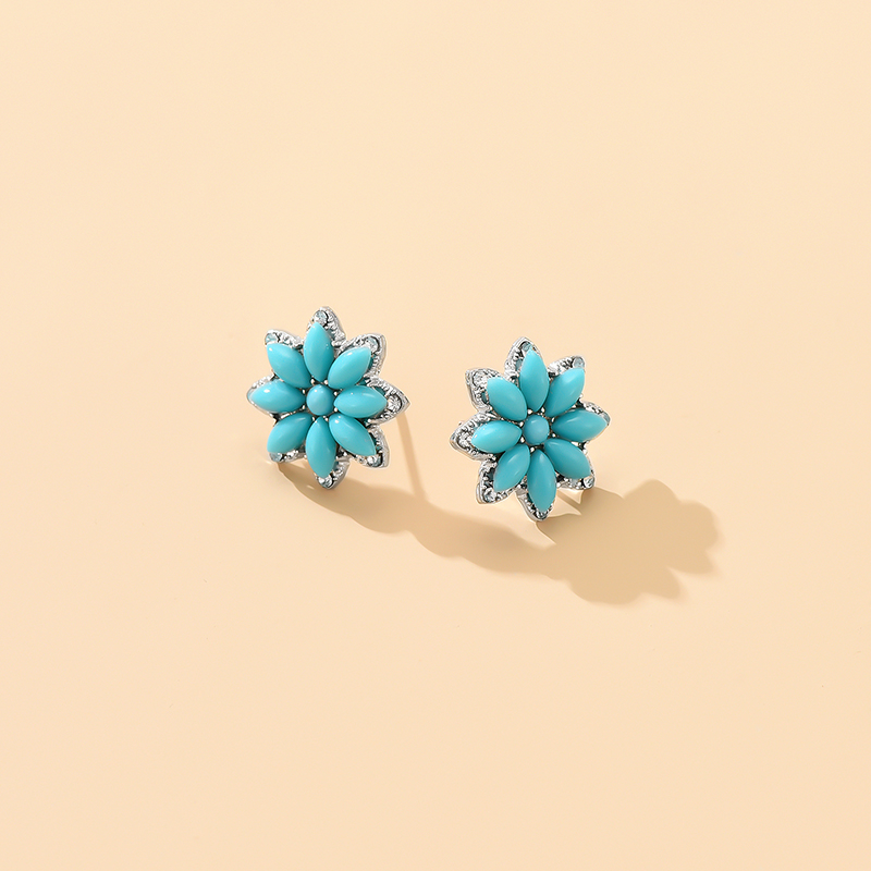 Fashion Blue Alloy Geometric Flower Stud Earrings,Stud Earrings