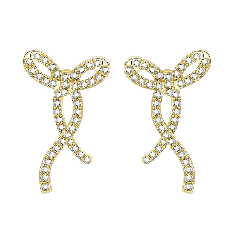 Fashion Gold Alloy Diamond Bow Stud Earrings,Stud Earrings