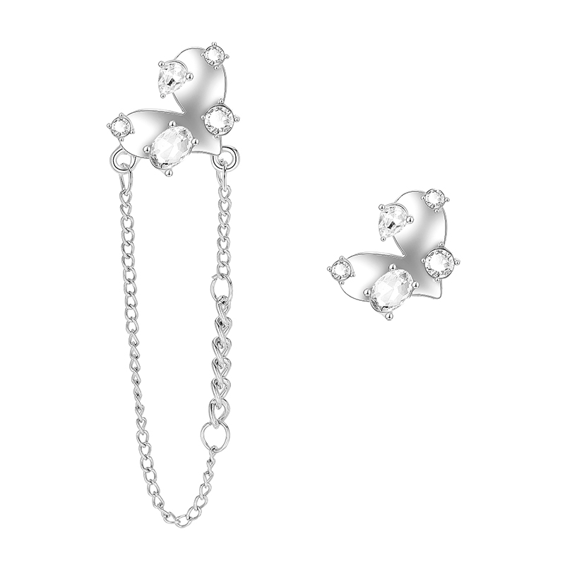 Fashion Silver Alloy Diamond Heart Asymmetric Stud Earrings,Stud Earrings