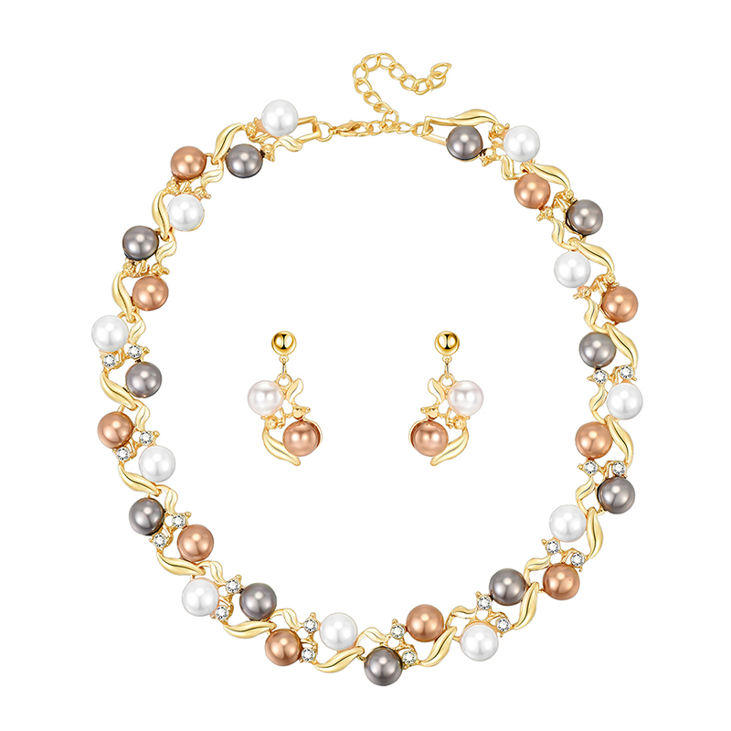 Fashion Gold Alloy Geometric Pearl Stud Necklace,Pendants