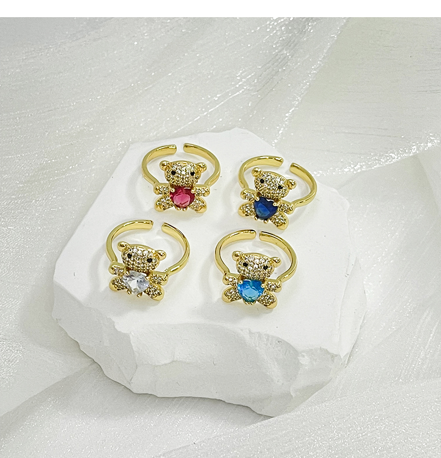 Fashion Navy Blue Bronze Zircon Bear Heart Ring,Rings