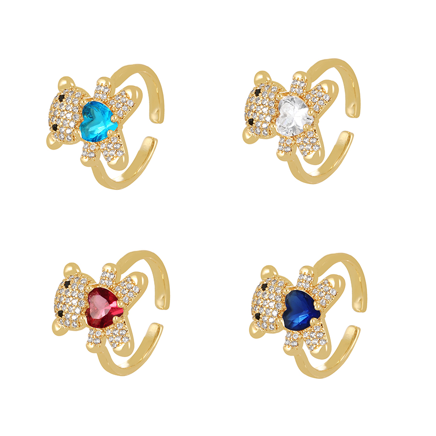 Fashion Navy Blue Bronze Zircon Bear Heart Ring,Rings