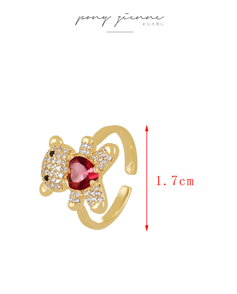 Fashion White Bronze Zircon Bear Heart Ring,Rings