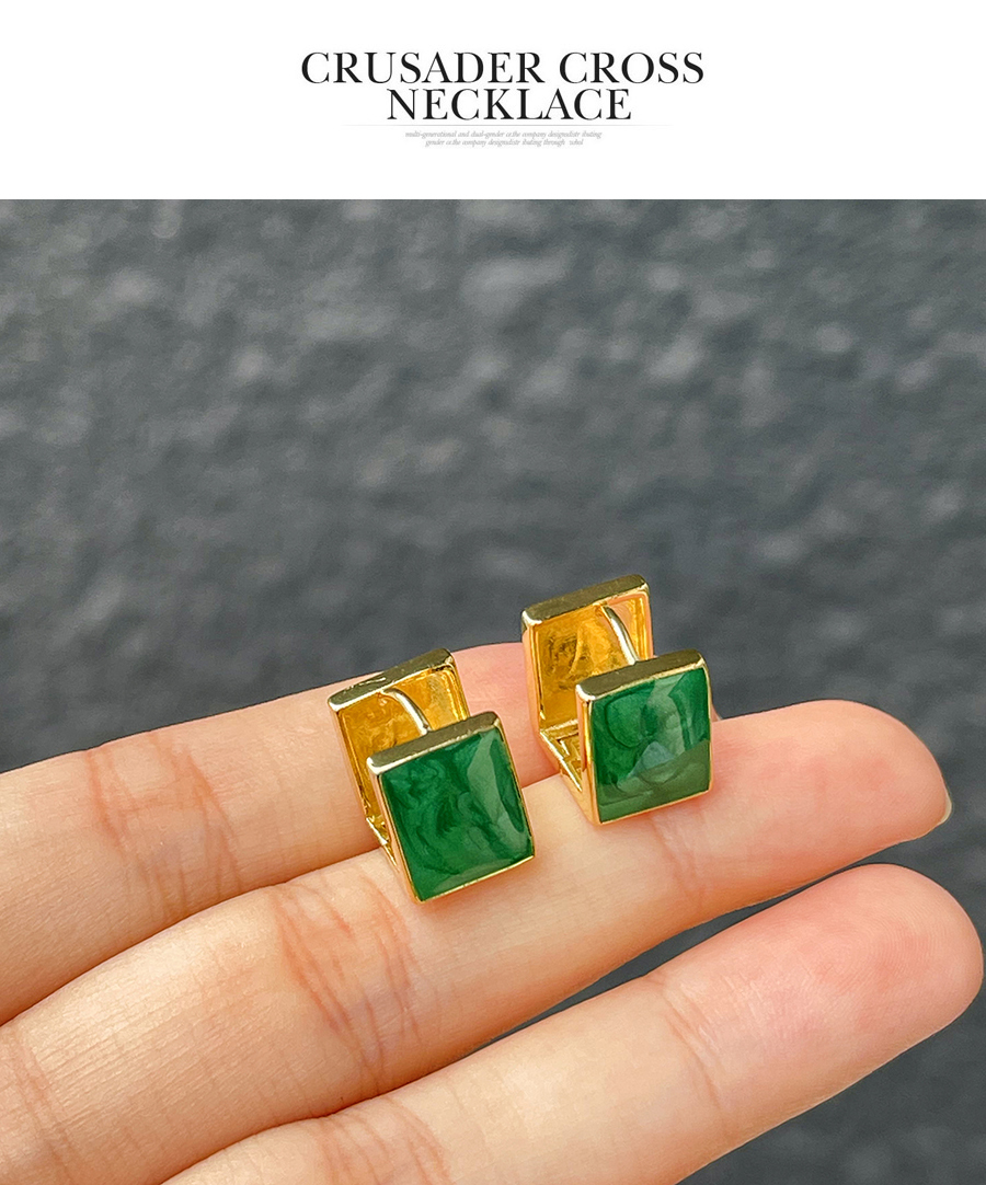 Fashion Green Copper Drip Oil Square Stud Earrings,Earrings