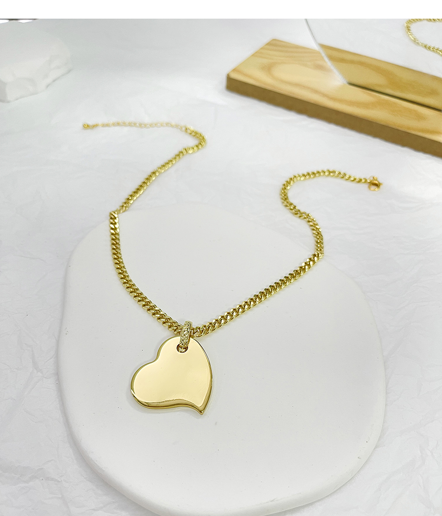 Fashion Gold Copper Bulky Chain Heart Pendant Necklace,Necklaces