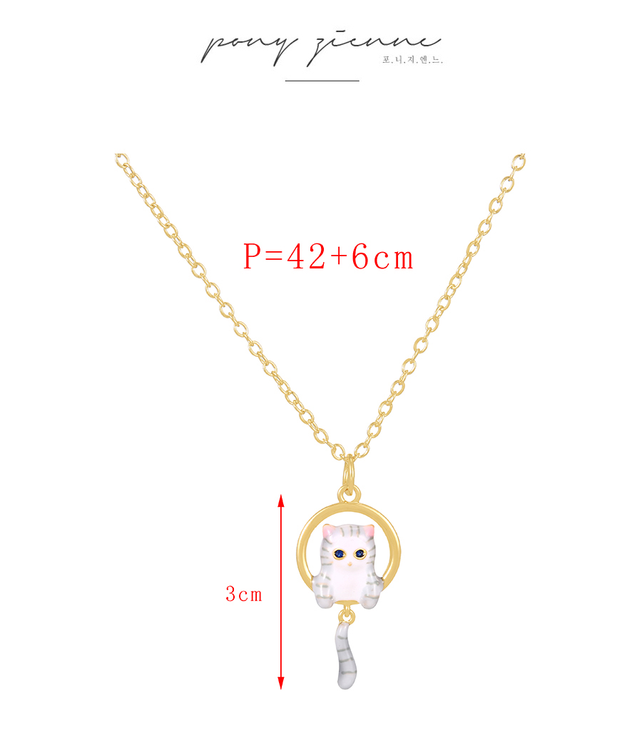 Fashion White Bronze Zirconium Oil Drop Ring Cat Pendant Necklace,Necklaces