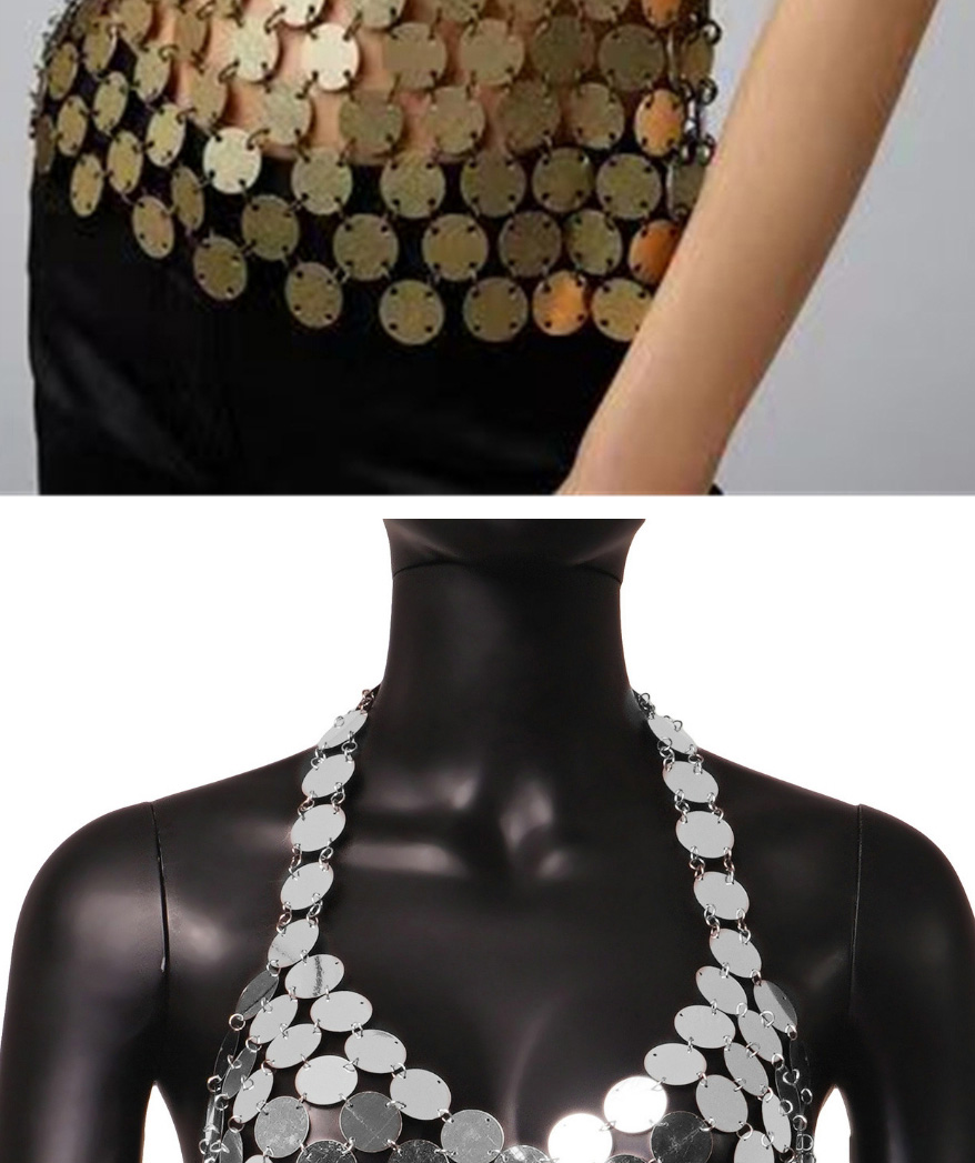 Fashion Gold Metal Sequin Halterneck Vest,Tank Tops & Camis