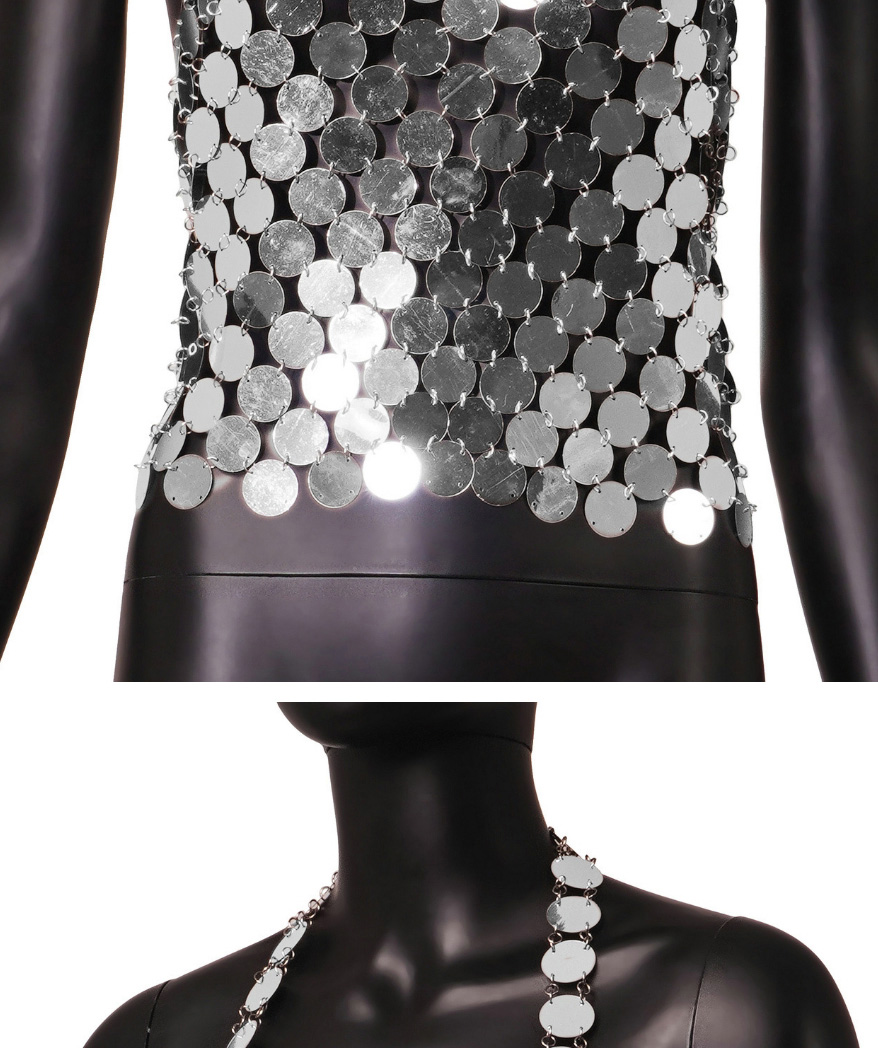 Fashion Silver Metal Sequin Halterneck Vest,Tank Tops & Camis