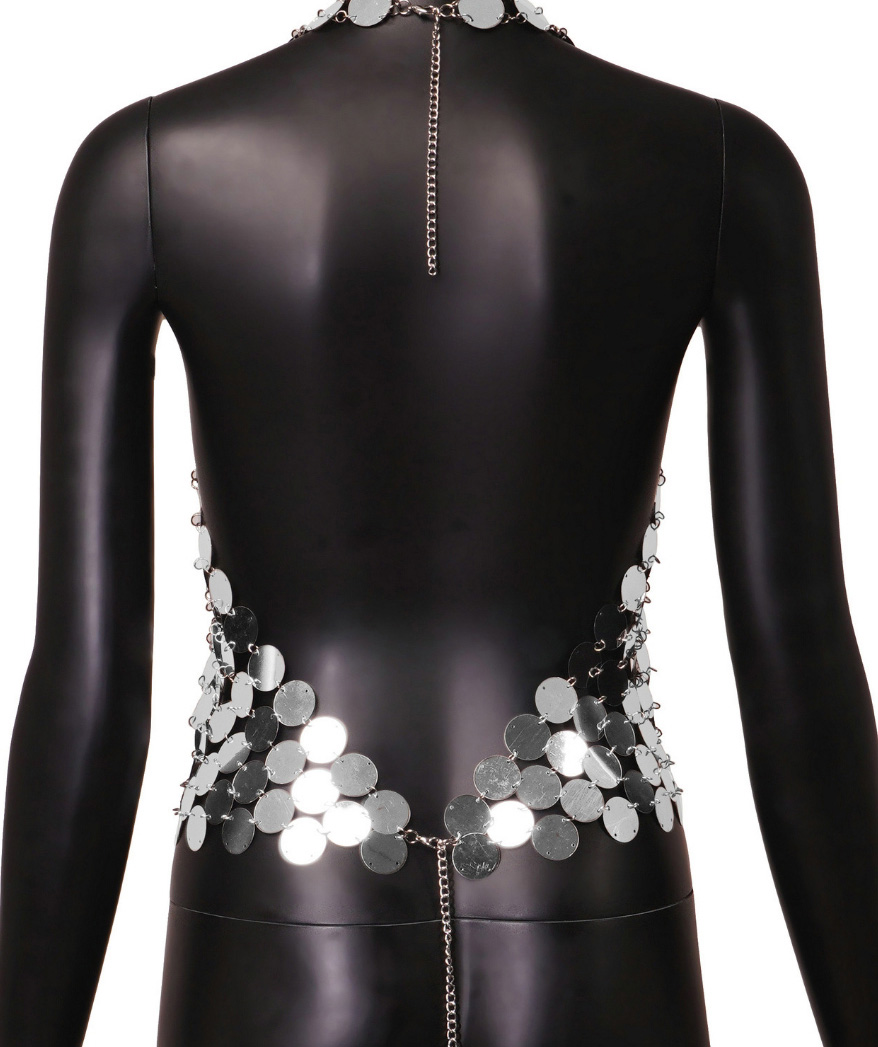 Fashion Silver Metal Sequin Halterneck Vest,Tank Tops & Camis