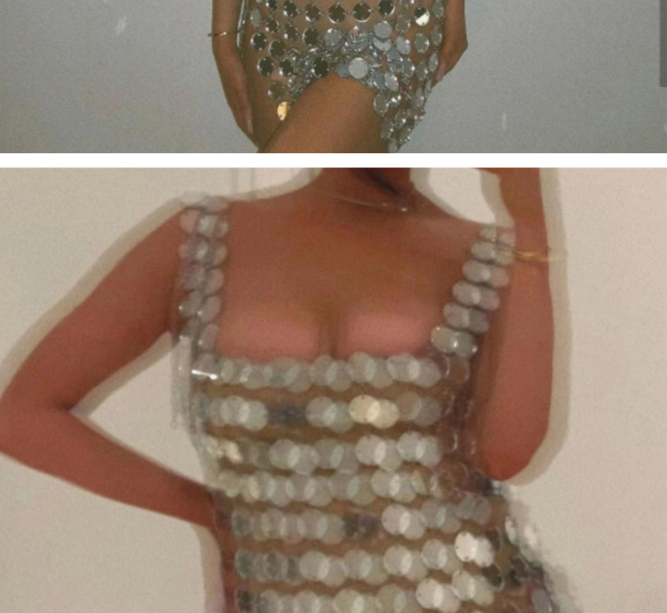 Fashion Silver Acrylic Sequin Panel Dress,Prom Dresses