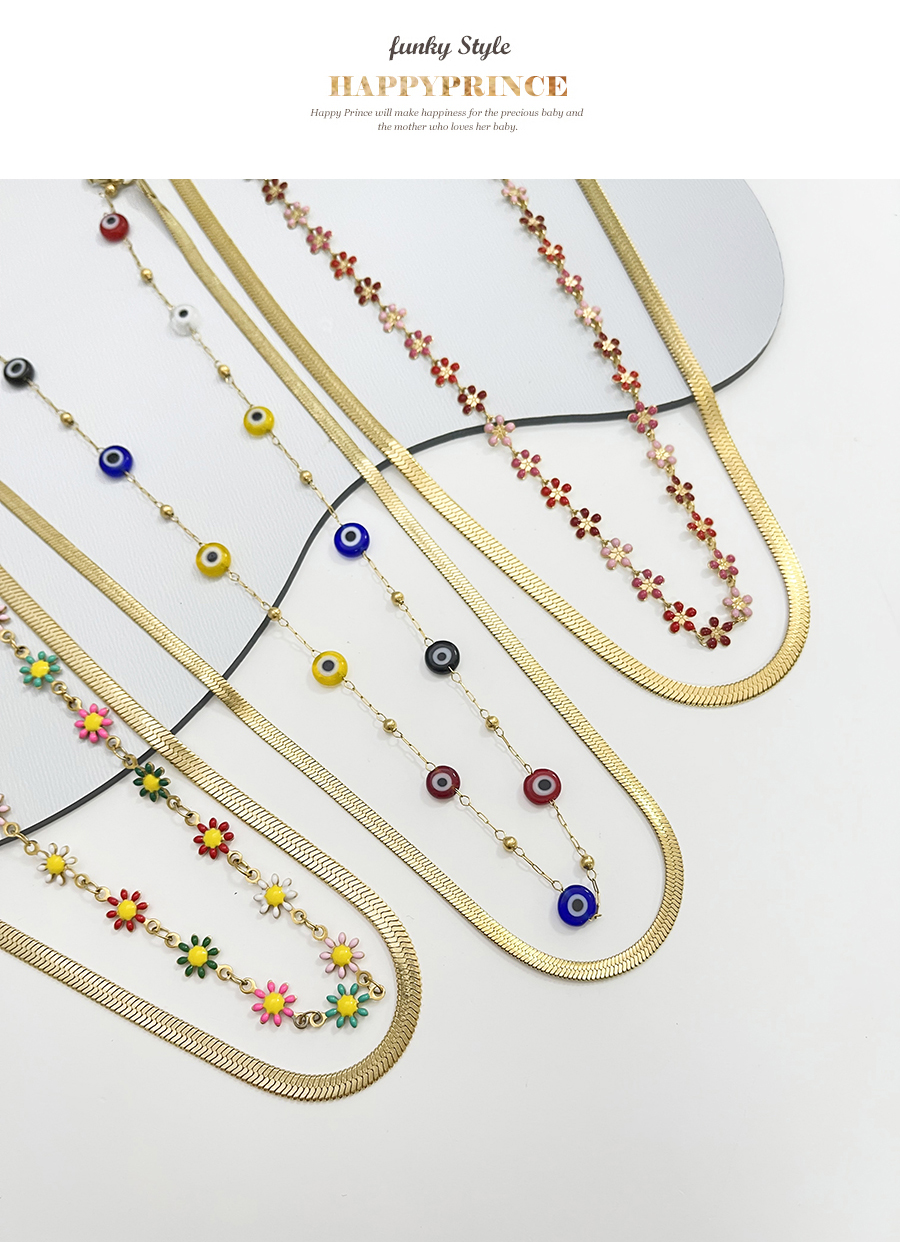 Fashion Color Titanium Steel Drop Oil Flower Serpentine Double Layer Necklace,Necklaces