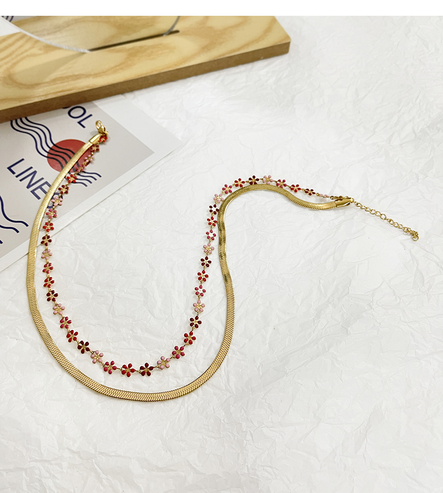 Fashion Color Titanium Steel Drop Oil Flower Serpentine Double Layer Necklace,Necklaces