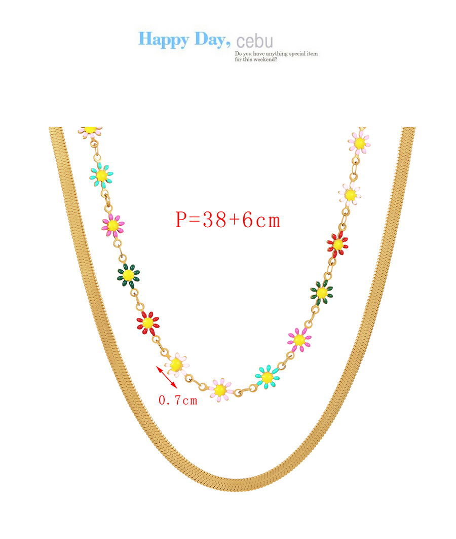 Fashion Color-2 Titanium Steel Drop Oil Flower Serpentine Double Layer Necklace,Necklaces