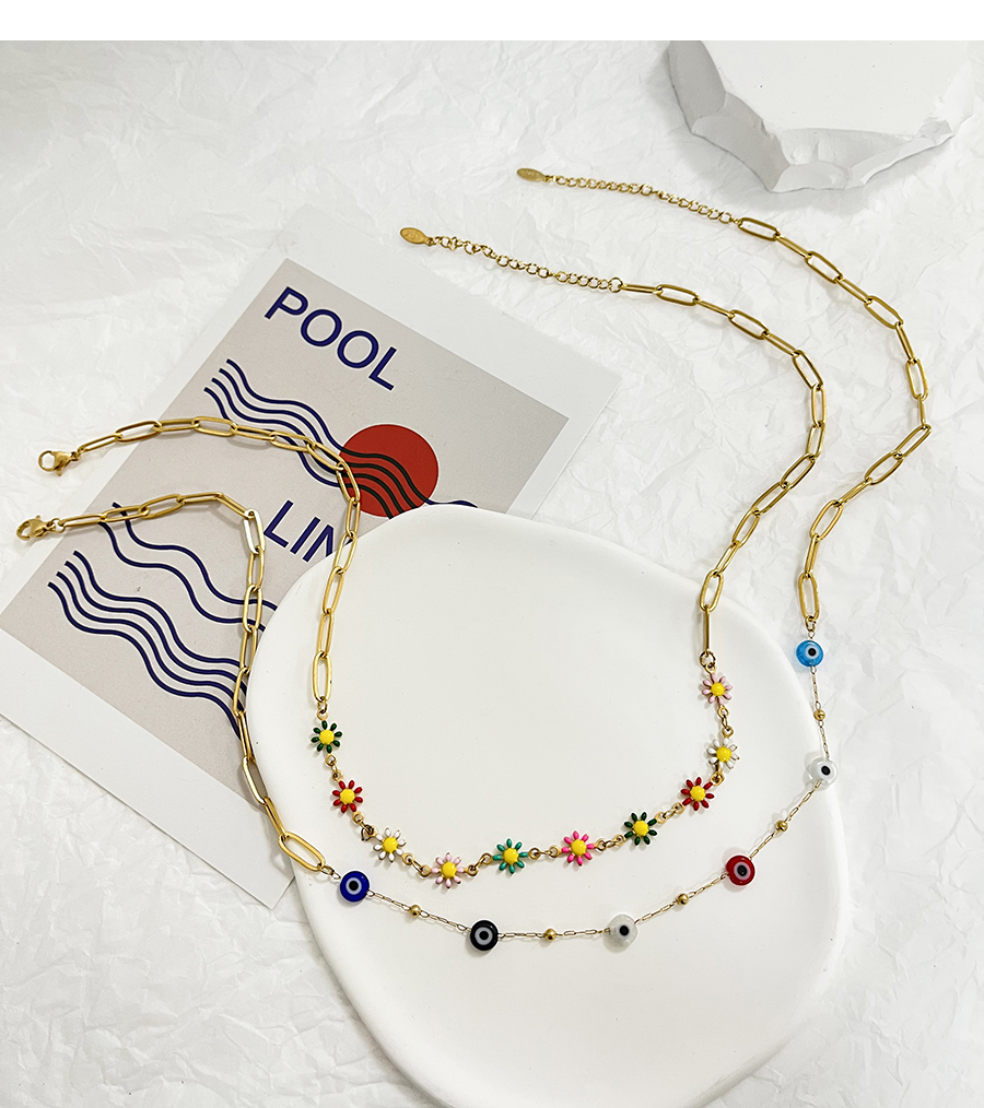 Fashion Color-2 Titanium Steel Drop Oil Flower Patchwork Chain Necklace,Necklaces