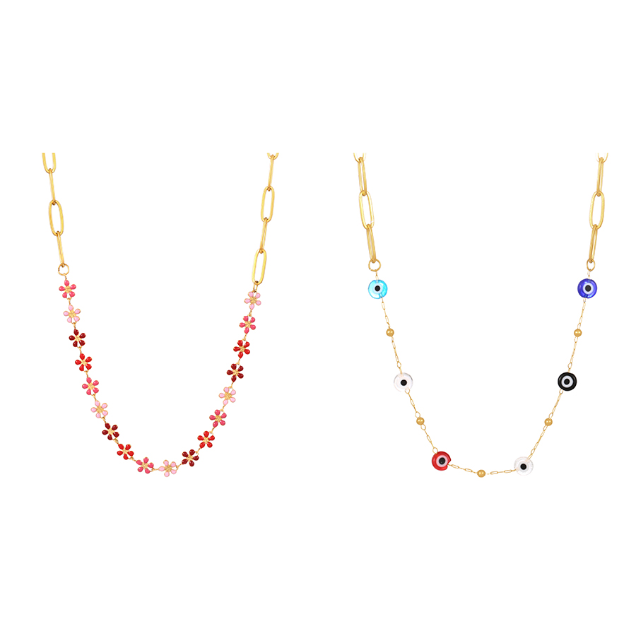 Fashion Color Titanium Steel Drop Oil Flower Patchwork Chain Necklace,Necklaces