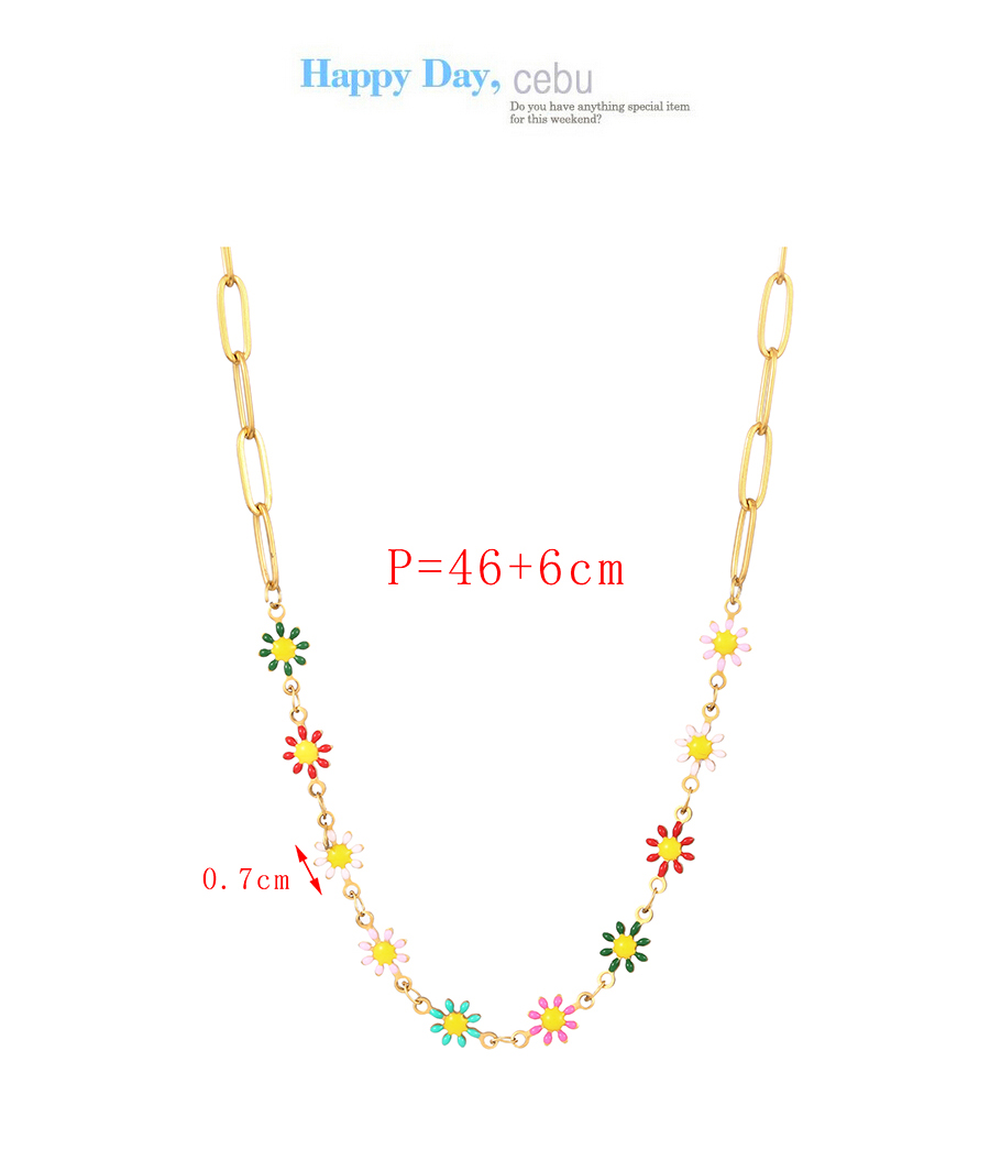 Fashion Color Titanium Steel Drop Oil Flower Patchwork Chain Necklace,Necklaces