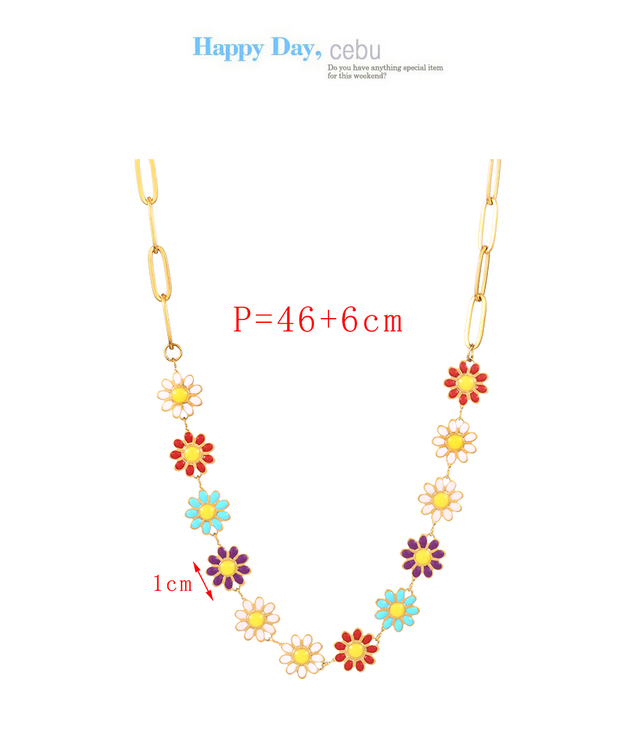 Fashion White Titanium Steel Drop Oil Flower Patchwork Chain Necklace,Necklaces