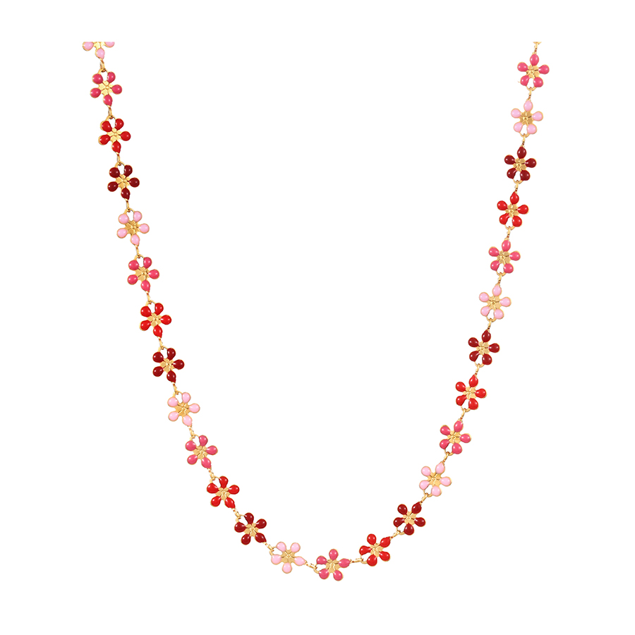 Fashion Color 1 Titanium Steel Drop Oil Flower Necklace,Necklaces