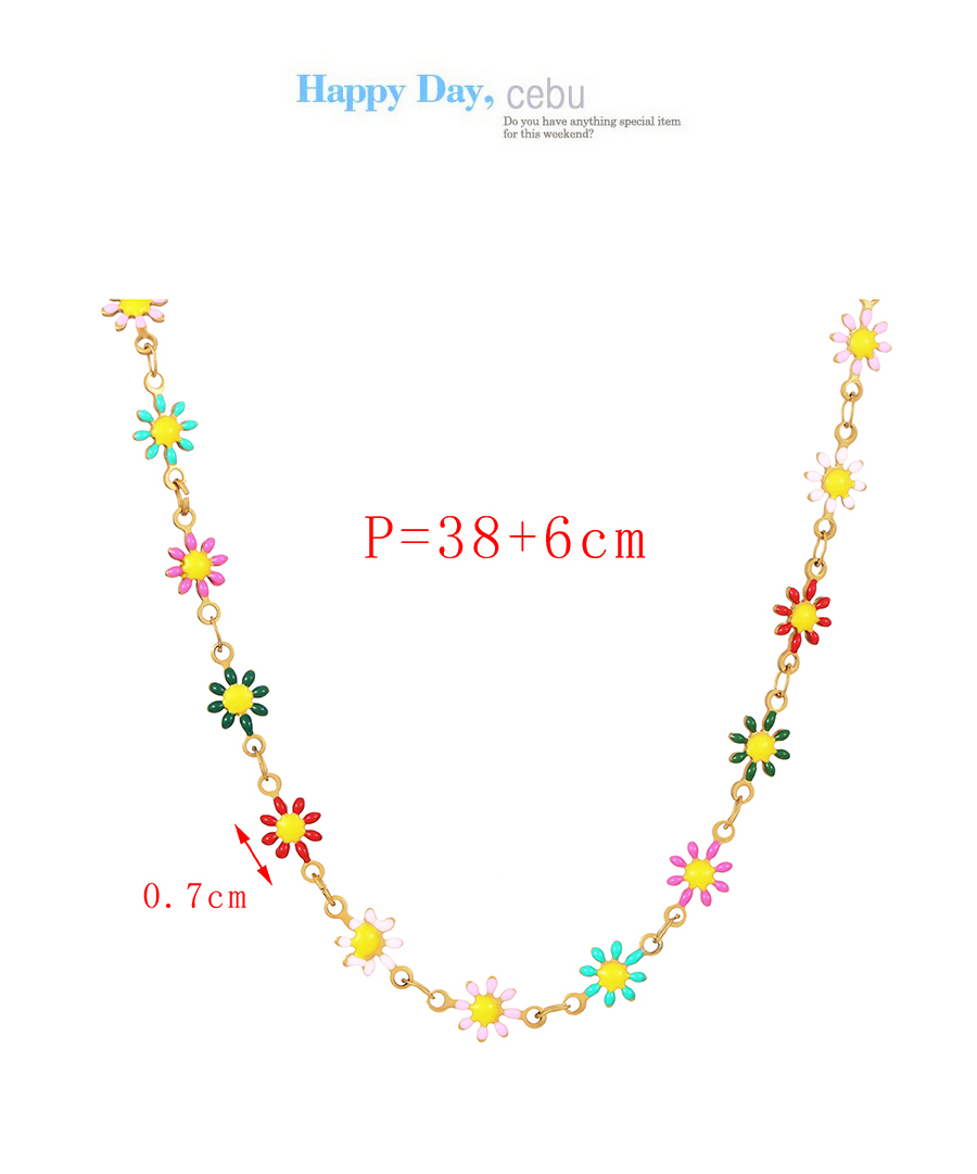 Fashion Color 1 Titanium Steel Drop Oil Flower Necklace,Necklaces