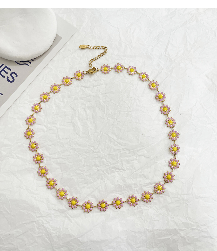 Fashion White Titanium Steel Drop Oil Flower Necklace,Necklaces