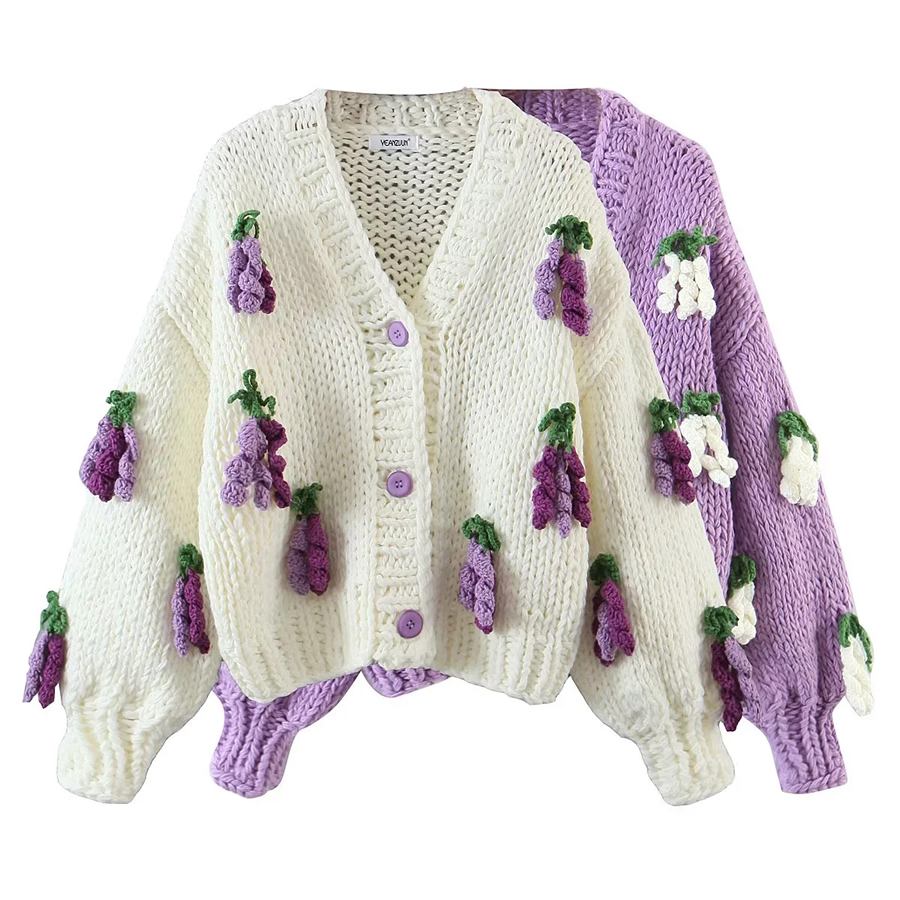 Fashion Purple Acrylic Hand Knit Grape Jacket,Sweater