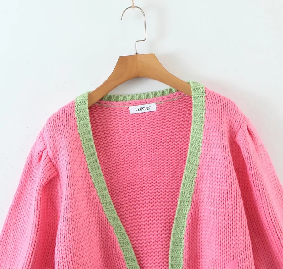 Fashion Rose Pink Acrylic Knit Apple Cardigan Sweater,Sweater