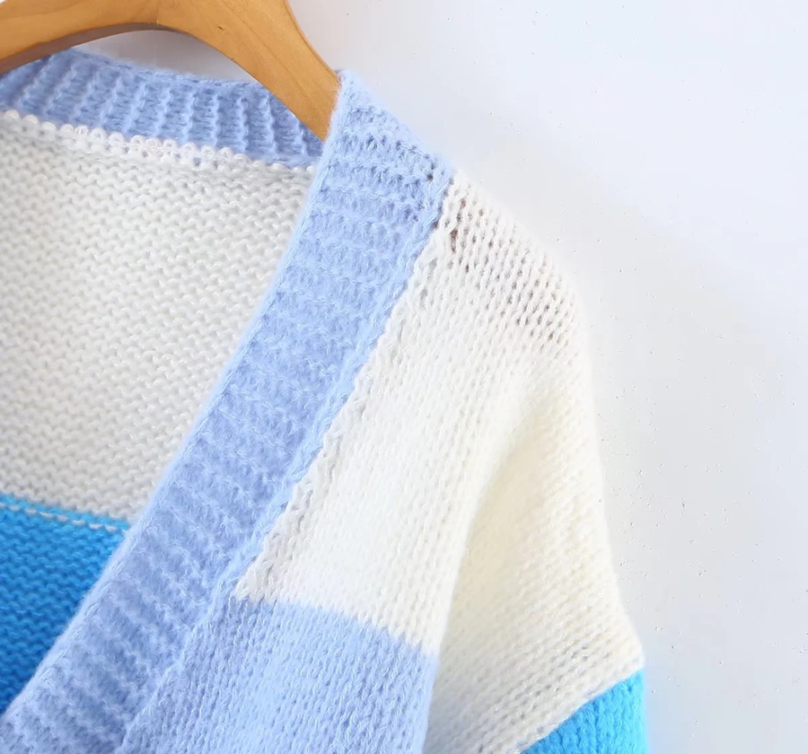 Fashion Blue Deer Plush Knit Floral Cardigan Sweater,Sweater