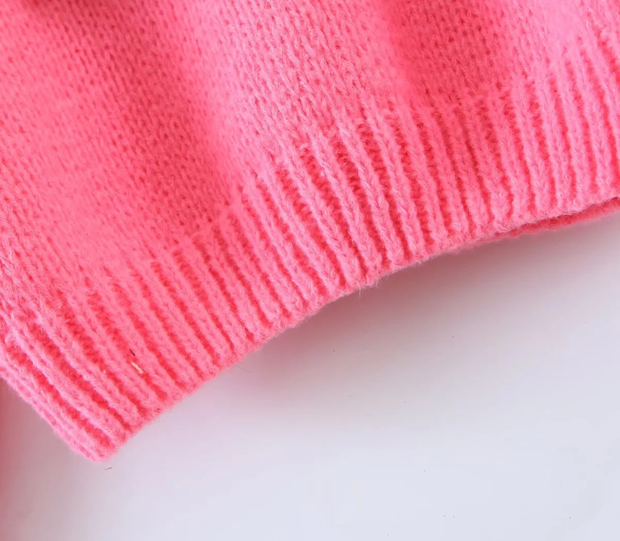 Fashion Rose Pink Deer Plush Knit Floral Cardigan Sweater,Sweater