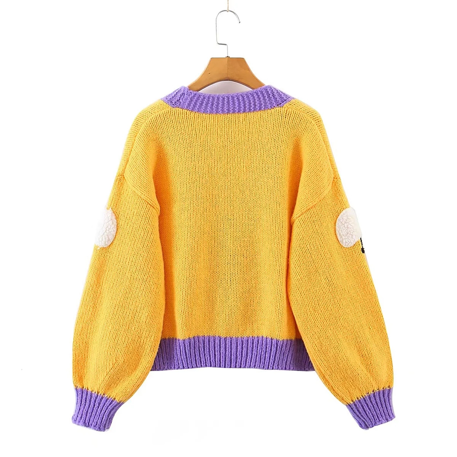 Fashion Yellow Deer Plush Knit Lamb Cardigan Sweater,Sweater