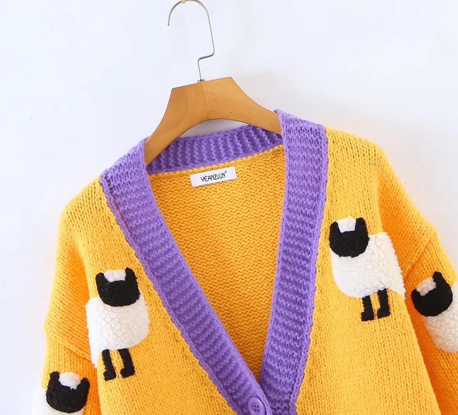 Fashion Yellow Deer Plush Knit Lamb Cardigan Sweater,Sweater
