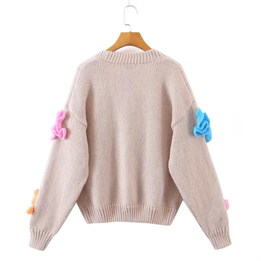 Fashion Photo Color Deer Plush Knit Floral Cardigan Sweater,Sweater