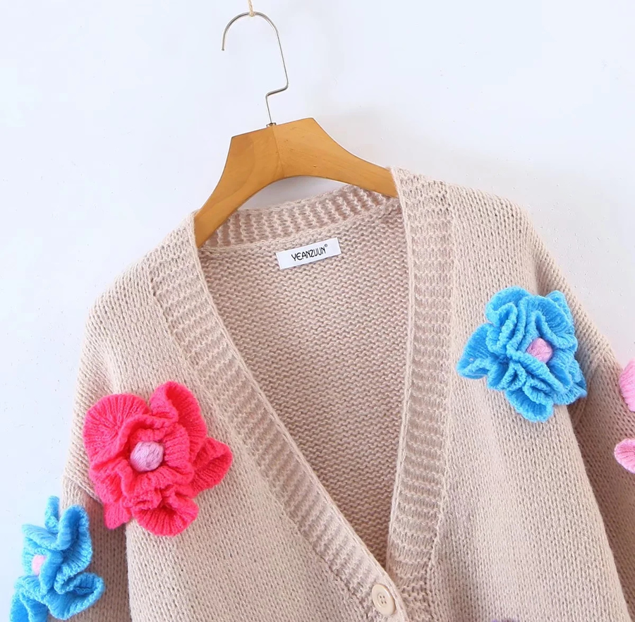Fashion Photo Color Deer Plush Knit Floral Cardigan Sweater,Sweater