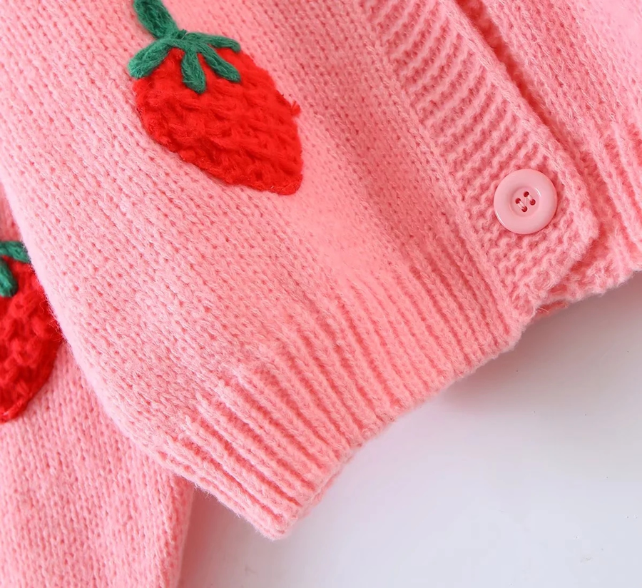Fashion Pink Deer Plush Knit Strawberry Cardigan Sweater,Sweater