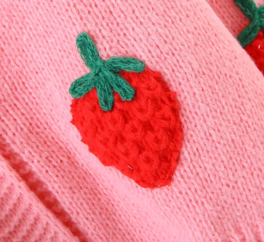 Fashion Pink Deer Plush Knit Strawberry Cardigan Sweater,Sweater