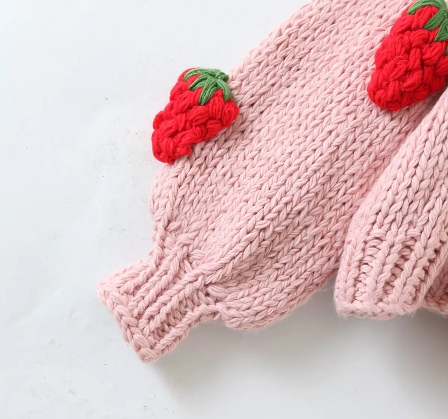 Fashion Pink Acrylic Knit Strawberry Cardigan Sweater,Sweater