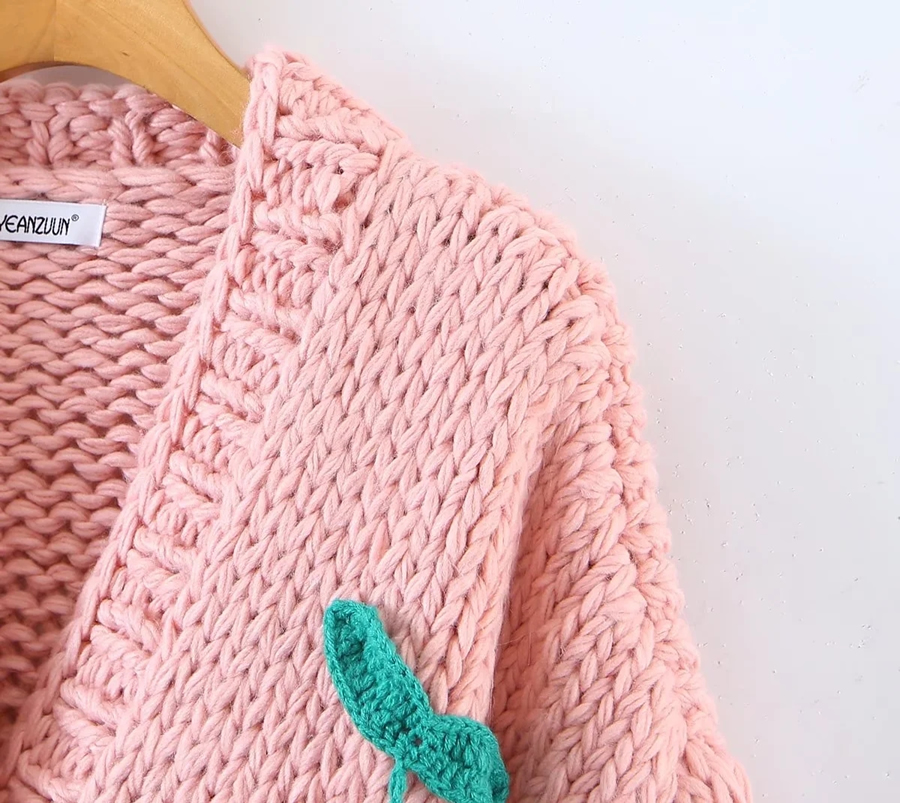 Fashion Creamy-white Acrylic Knit Cherry Cardigan Sweater,Sweater