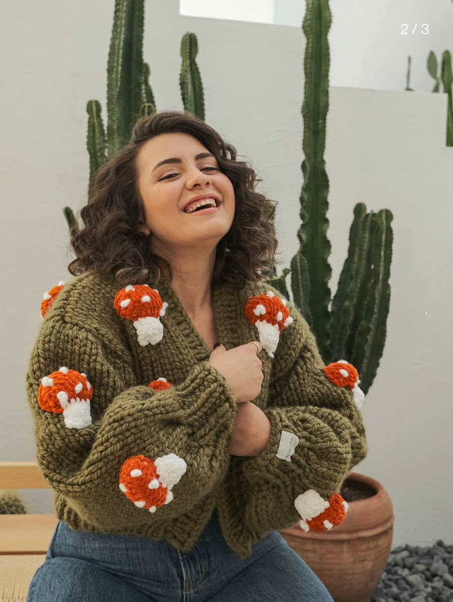 Fashion M Beige Acrylic Knit Mushroom Sweater Jacket,Sweater
