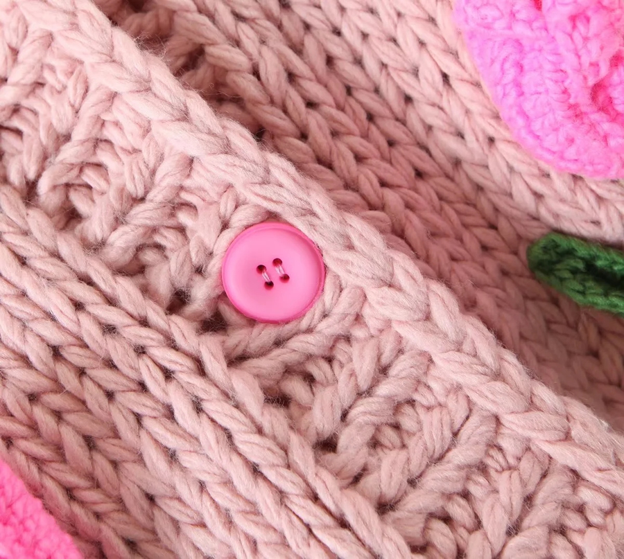 Fashion Pink Acrylic Knit Floral Cardigan Sweater,Sweater