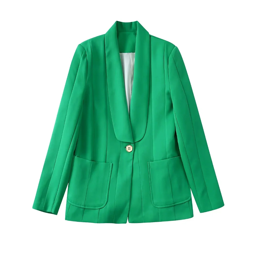 Fashion Green Woven Lapel One-button Blazer,Coat-Jacket