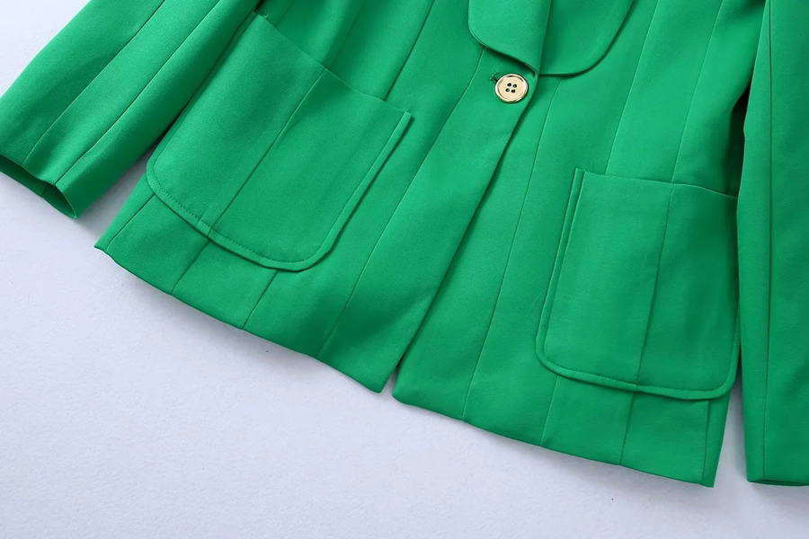 Fashion Green Woven Lapel One-button Blazer,Coat-Jacket
