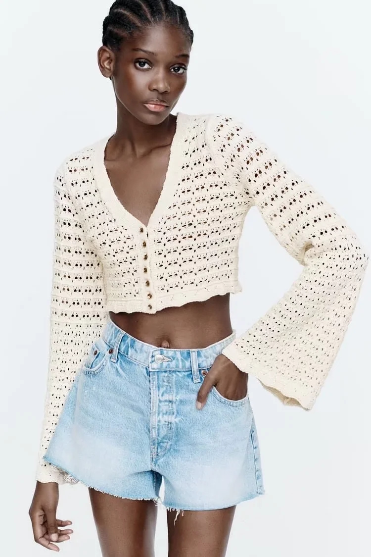 Fashion Khaki Cutout Knitted Cardigan,Sweater