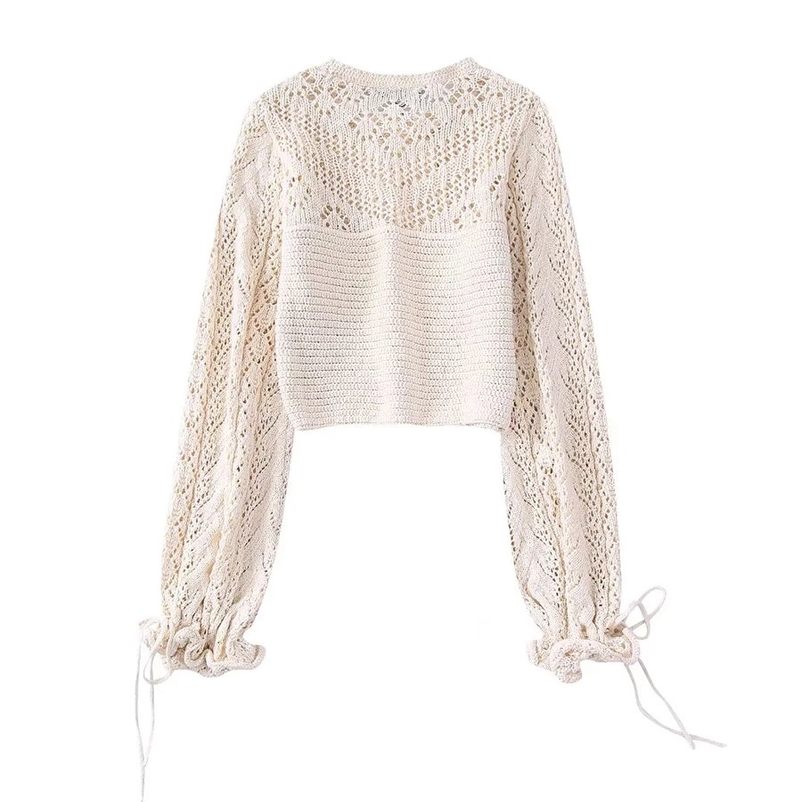 Fashion White Jacquard Mesh Knitted Top,Sweater