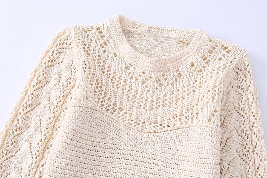 Fashion White Jacquard Mesh Knitted Top,Sweater