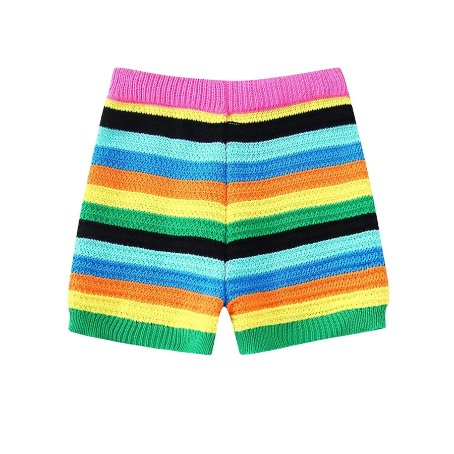 Fashion Color Color-block Striped Knitted Shorts,Shorts