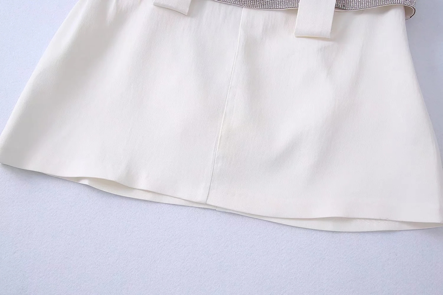 Fashion White Shiny Belted Skirt,Skirts