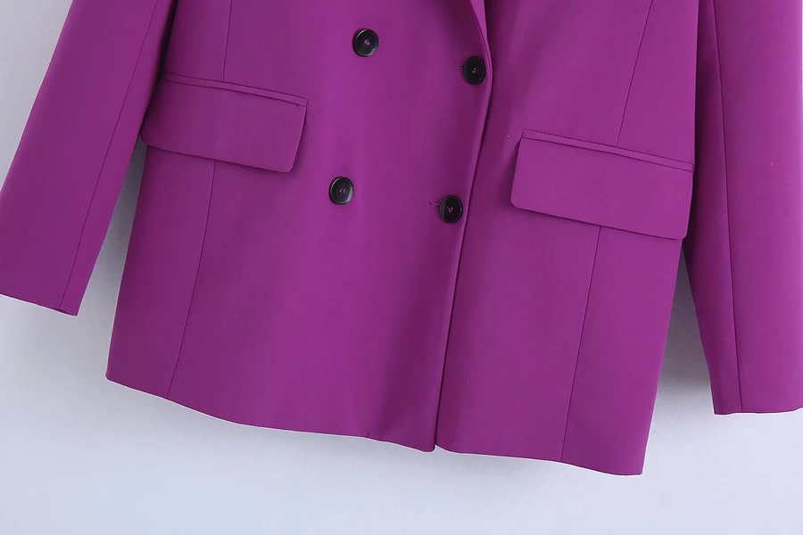 Fashion Purple Woven Double-breasted Pocket Blazer,Coat-Jacket
